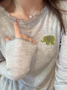 Unique Design Long Sleeve Printed T-Shirt Womens Slim Fit Base Shirt Ear Look Edge Autumn Fashion Korean Style Commute Wind