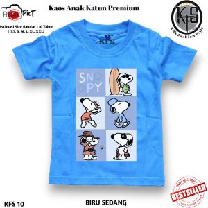 KFS 10 Atasan Baju Kaos Anak Snoopy Merah Laki-laki Perempuan Katun Premium 30s
