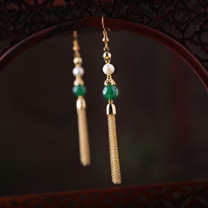 Elegant Long Tassel Earrings Womens Face Slimming National Style Fashion Jewelry Pearl Mother of Pearl Handmade Ear Hooks