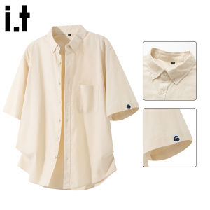 FINGERCROXX | Simplicity Blue Short Sleeve Thin Loose Turn-down Collar Shirt