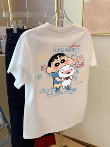 T-Shirt Wanita Lengan Pendek Motif Kartun Lucu Katun Bernapas Premium Tren Musim Panas 2025