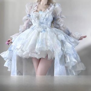 ชุดเดรสคอตั้งสไตล์ฝรั่งเศส ชุดเจ้าหญิงโลลิต้า ชุดราตรี ชุดเดรสผู้หญิง ชุดเดรสคอตั้ง ชุดเดรสยาว ชุดเดรสสั้น ชุดเดรสฤดูร้อน