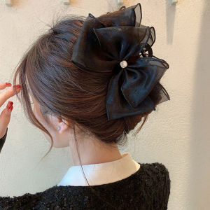 Fashion Tulle Big Bow Hair Claw Clips for Women Elegant Bowknot Hairpin Ponytail Clip Sweet Headdress Hair Accessories