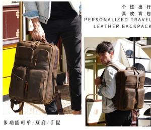 Royal Bagger Outdoor Large Backpack for Man Retro Crazy Horse Leather Men Shoulder Bag 15.6 Inch Laptop Backpacks New Travel Sports Handbag Genuine Cow Leather