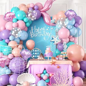 114pcs Pink Mermaid Tail Balloon Garland Arch for Girls Mermaid Theme Birthday Party Decorations