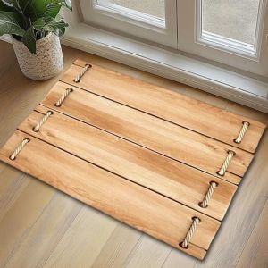 Thảm Cửa Bằng Vải Flannel Tự Nhiên Màu Nâu Có Họa Tiết Ván Gỗ Mộc Mạc VIKAMA Chống Trượt Cho Lối Vào Phòng Ngủ Phòng Khách - Trang Trí Nhà Theo Phong Cách Hiện Đại
