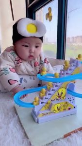 Childrens Electronic Toy Duck Climb Stairs Track Slide Kids Interactive Puzzle Music Train Toy（Batteries not included）