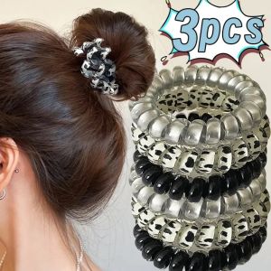 3/1Pcs Spiral Hair Tie Women Telephone Wire Retro Leopard Elastic Ponytail Holder Hair Band Girl Versatile Hair Accessories Gift