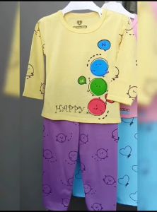 Setelan Anak Perempuan Happy Motif Ceria - Baju dan Celana Lengan Panjang untuk Usia 1-6 Tahun