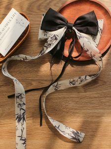 Ink Painting Ribbon Bowknot Hairpin Headdress Female 2024 New Arrival New Chinese Clip Female Hair Accessories Back Head Spring Clip
