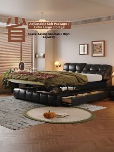 MEIZHAISHENGHUO | Sliding Storage Genuine Leather Bed