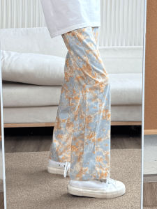 Quần Ống Đứng in Họa Tiết Nhuộm Màu Cho Nam Mùa Hè Phong Cách Mỹ Cổ Điển Quần Ống Rộng Thoải Mái Thoáng Khí