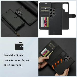 Ví Điện Thoại Da Từ Tính Cho Samsung Galaxy S26 Ultra S25 FE S24 S23 S22 A56 A36 A16 A17 A57 A37 Kèm Dây Đeo