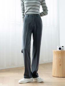 Slim Wide Leg Pants Womens High Waist Grey Suit Straight Leg Pants Casual Trousers Korean Style Spring Autumn Loose Drape