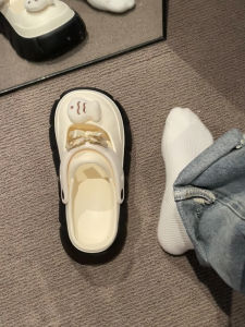 รองเท้าแตะสวมหัวลายปลาและแมว Misscat ทรงปากบานระบายอากาศได้ดี รองเท้าแตะสวมสองชั้นสำหรับใส่ในบ้าน