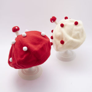 Autumn Winter Knitted Beret Hat for Babies Girls Cute Mushroom Painter Cap Infant Knit Woolen Hats Versatile Baby Beige Hat