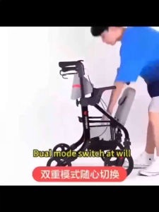 Elderly Walker with Seat Wheels - Mobility Aid Walking Frame for Seniors Lightweight Wheelchair