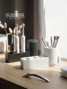 Stylish Sandstone Cave Electric Toothbrush Holder Bathroom Toothbrush Organizer Vanity Desk Comb Storage Shelf Minimalist Style