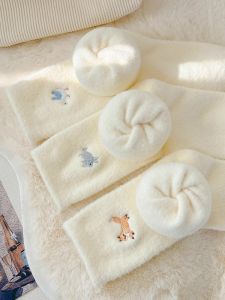 Warm Fleece Lined Mid-Calf Socks for Women Winter Thickened Plush Cute Cartoon Embroidery Cozy Thickened Home Socks