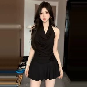 QINWEIYU | Layered Lace Halterneck Dress