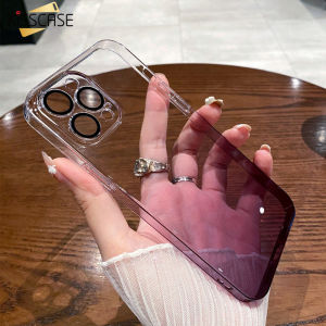 【With Lens Film】KISSCASE Ice Transparent Gradient Purple Case For iPhone 14 Pro Max 13 12 Fashion All Inclusive Shockproof Non-slip Anti-drop Mobile Phone Case
