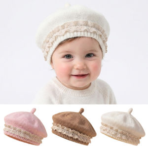 Baby Hat Spring and Autumn Wool Hat Beret for Infants and Toddlers Korean Style Lace Trim Knitted Hat Cute and Warm
