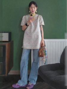 Loose Short Sleeve Womens Shirt Floral Embroidery New Chinese Style Summer High End Feeling Straight Tube T-Shirt for Ladies