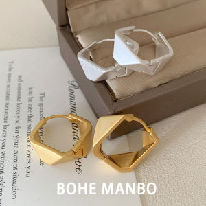 Matte Finish Unique Metal Rhombus Earrings Fashionable Simple Versatile Jewelry Stylish Personality Unusual Geometric Ear Cuffs