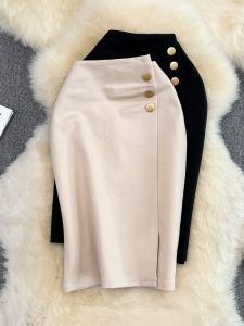 Casual Pure Color Pleated Split Front Mini Skirt Womens Business Commute High Waist A-Line Skirt Summer Fashion 2023