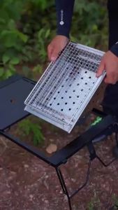 Campingmoon | CAMPINGMOON UG-1 IGT Bếp Nướng Than Chống Gió Bếp Nướng Hai Lớp Cách Nhiệt Bằng Thép Không Gỉ Bàn Cắm Trại Ngoài Trời Mở Rộng Bếp Củi Cho 3-5 Người Dùng