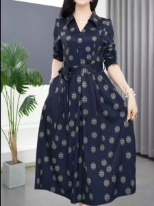Elegant Long Sleeve Dress Polka Dot Belted Midi Skirt Womens Fashion Spring Anti-Aging High-End Premium Quality A-Line Dress