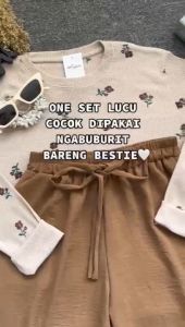 ONE SET KAOS KOREAN STYLE ( KAOS MOTIF + KULOT CRINCKLE )