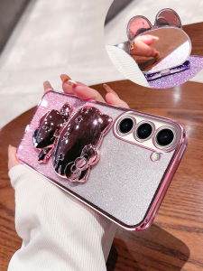 Applicable to Samsung S24 Phone Case Makeup Mirror Childrens New Arrival Galys23ultra Lens All-Inclusive Border Drop S23fe Hello Kitty Bracket S24plus Silicone Soft Case Fancy Glitter