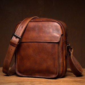 Mantime | Vintage Handmade Color Leather Shoulder Bag Mens Crossbody Bag