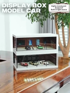 1:64 Collection Display Case Diecast Car Showroom With Light Diorama Acrylic Dust Cover Diecast Car