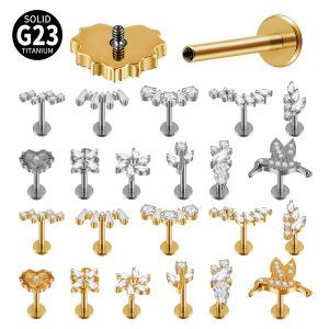1pcs G23 Titanium CZ HorsEye Flowers Wheat Design Ear Studs Labret Piercing Tragus Cartilage Helix Daith Studs Earrings Jewelry