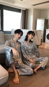 Pijama đôi nam nữ vợ chồng mới cưới đồ ngủ cặp màu xanh dài tay - Since Then
