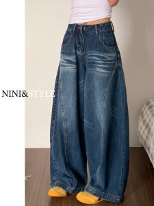 American Retro High Waist Wide Leg Jeans Womens Autumn New Thin Straight Loose Knife Pants Casual Style Zipper Closure Jeans