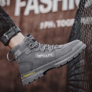 รองเท้าบู๊ตมาร์ตินกันลื่นกันลื่นกันน้ำกันลื่นกันลื่นสำหรับผู้ชาย รองเท้าลำลองฤดูร้อน รองเท้าบู๊ตแบบสวมหัวกลม หนังวัว