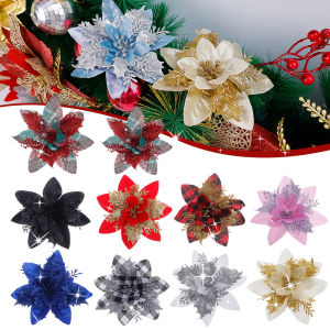 Artificial Christmas Flowers Gold Silver Red for Christmas New Year 2024 Decor Xmas Tree Flowers