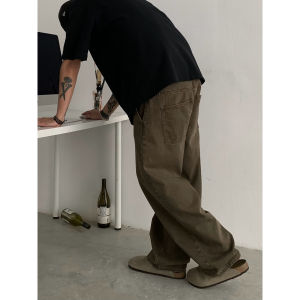 Retro Workwear Pants Mens Loose Wide Leg Casual Trousers Youth Fashion Cotton Straight Leg Pants All Seasons Basic Colors