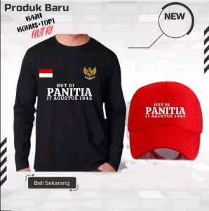 Kaos Lengan Panjang Panitia 17 Agustus Terbaru Bonus Topi//kaos Dirgahayu Republik Indonesia ke 80 tahun Cotton Combed 30s