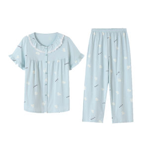 Miiow | Pure Cotton Short Sleeve Sleepwear Womens Style Summer New Cat Person Home Clothes Outdoor Wearable Seven-Foot Pants Set