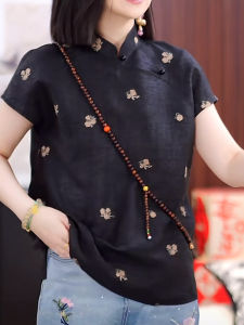 Summer 2025 Loose Sleeveless Embroidery Neck T-Shirt Chinese Style New Simple Vintage Matching Top for All Body Shapes