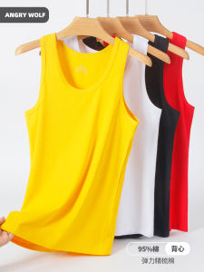 Mens Yellow Pure Cotton Vest Summer Crossbar Sports Fitness White Underwear Spring Autumn Base Sweatshirt Shoulderless Sleeveless
