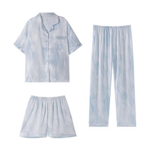 Miiow | MiiOW Ice Silk Womens Summer Sleepwear Set Short Sleeve Home Clothes Large Size Comfortable Breathable Moisture Wicking