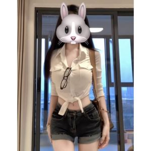 Áo Sơ Mi Nữ Tay Dài Cổ Polo Màu Trắng Phong Cách Công Sở Mỏng Dáng Ôm Mùa Xuân 2025 Thiết Kế Mới Thường Ngày