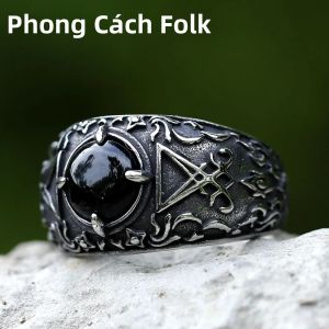 Lucifer Satan Signet Nhẫn Nam Đá Đen Thép Không Gỉ Vintage Trang Sức Thiết Kế Cổ Điển Miễn Phí Vận Chuyển