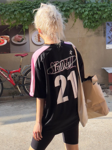 Fallett Korean Designer Brand T-shirt Short Sleeve Summer Cool Printed Letter Pattern Crewneck Regular Thickness for Women 18-24