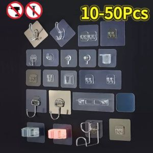Multi-Purpose Transparent Hook Double-sided Adhesive Wall Hooks Waterproof Clothes Hats Towel Hooks Kitchen Bath Door Hooks